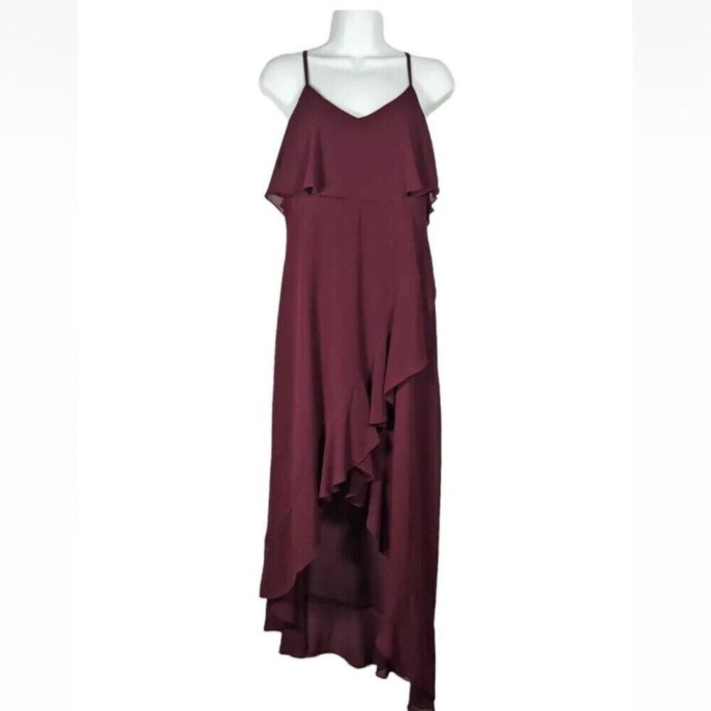 Ali & Jay Women's Burgundy High-Low Chiffon Wrap Cocktail‎ Dress Size S Wedding